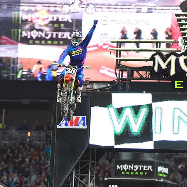 Christian Craig celebrates his maiden 250SX victory pic - Cudby Christian Craig celebrates his maiden 250SX victory pic - Cudby