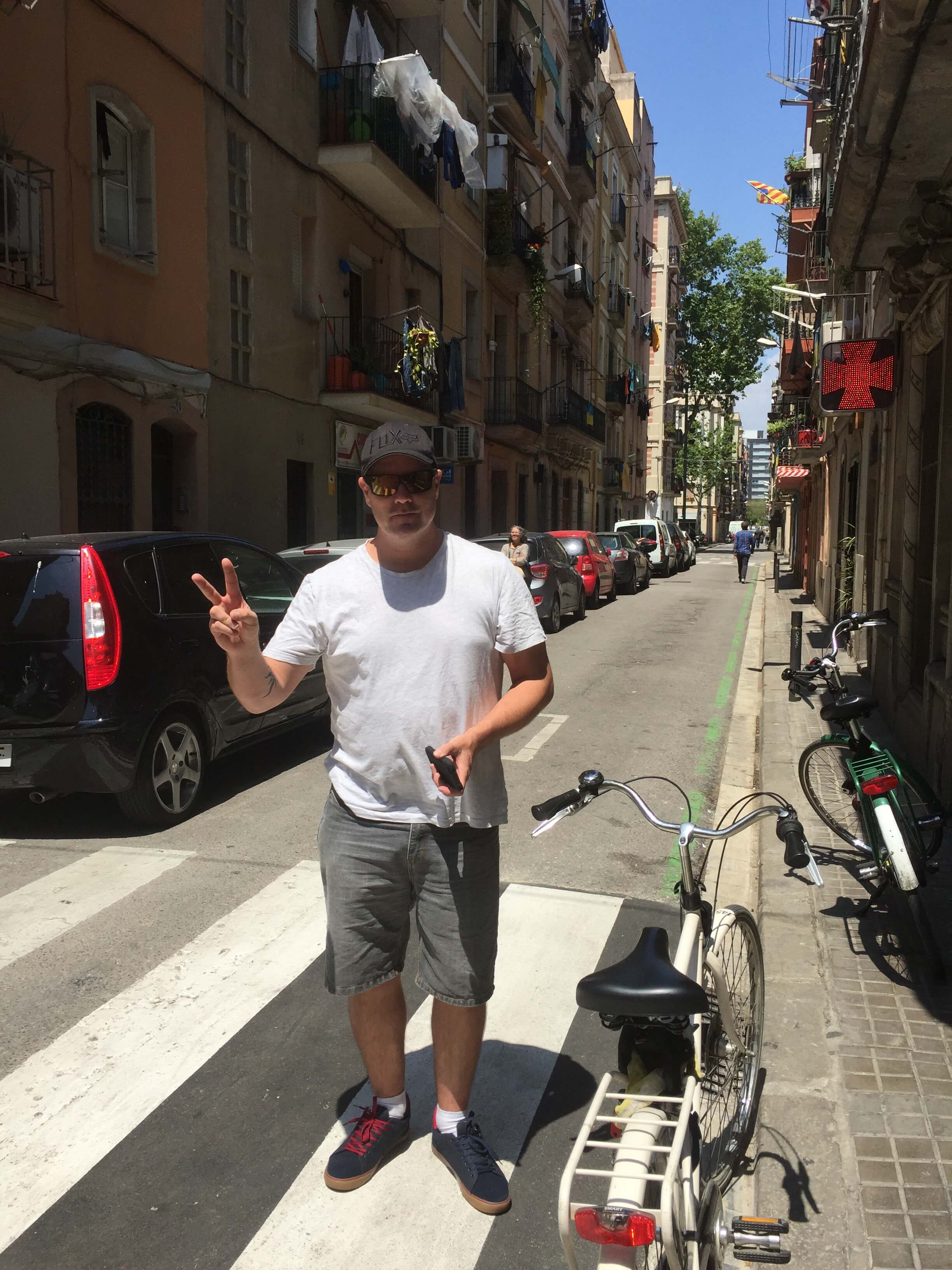 The first bike Damo rode in Spain was not quite as cool as the lasst bike he rode. Where's the basket