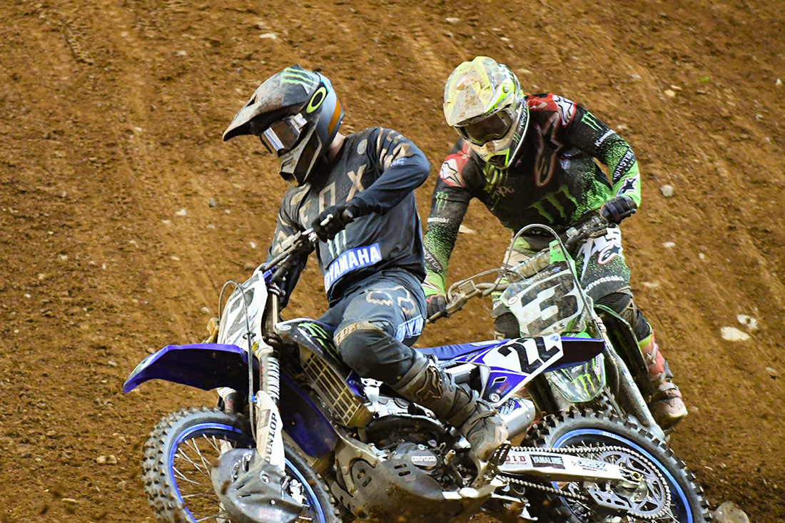 Chad Reed - Monster Energy Factory Yamaha leads Eli Tomac - Monster Energy Kawasaki during the Main Event  at the 2017 Monster Energy Supercross event in Atlanta.