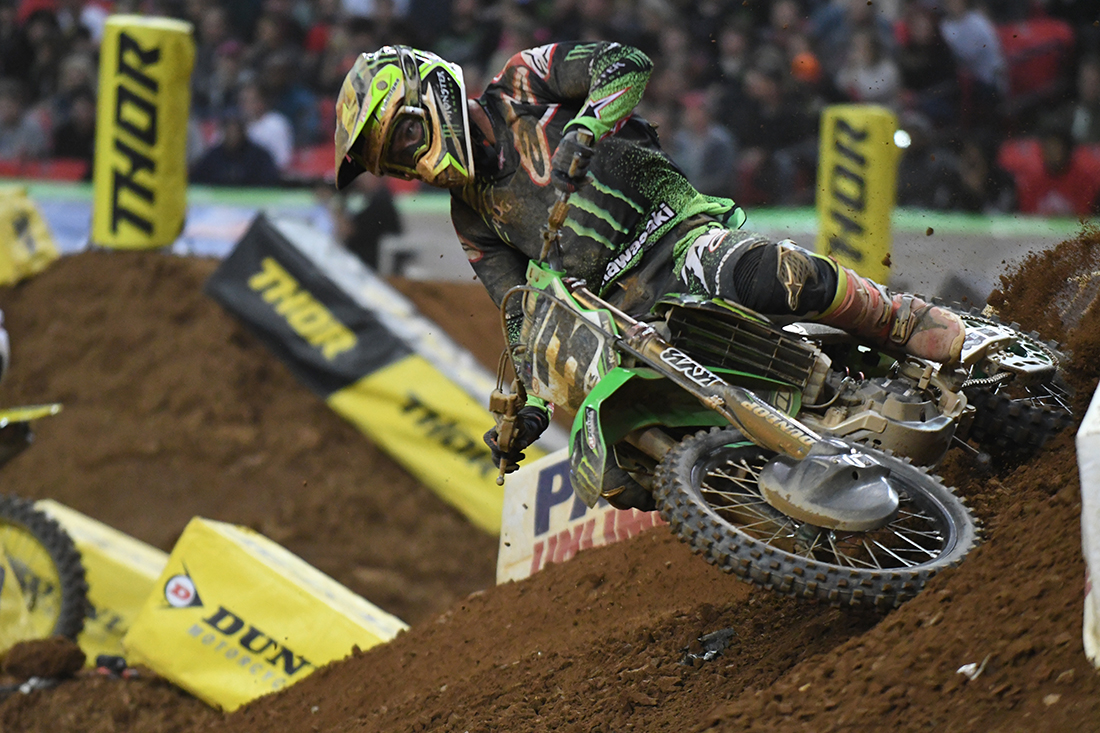 Eli Tomac - Monster Energy Kawasaki chased Ryan Dungey - Red Bull KTM all night at the Main Event  of the 2017 Monster Energy Supercross event in Atlanta.