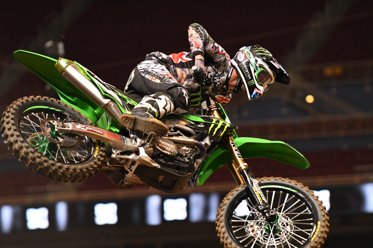 Eli Tomac - Monster Energy Kawasaki during practice at the St Louis Monster Energy Supercross.