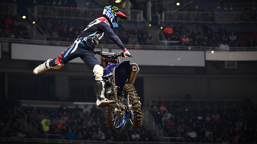 TwoTwo with his signatory form during hot lap at the St Louis Monster Energy Supercross.