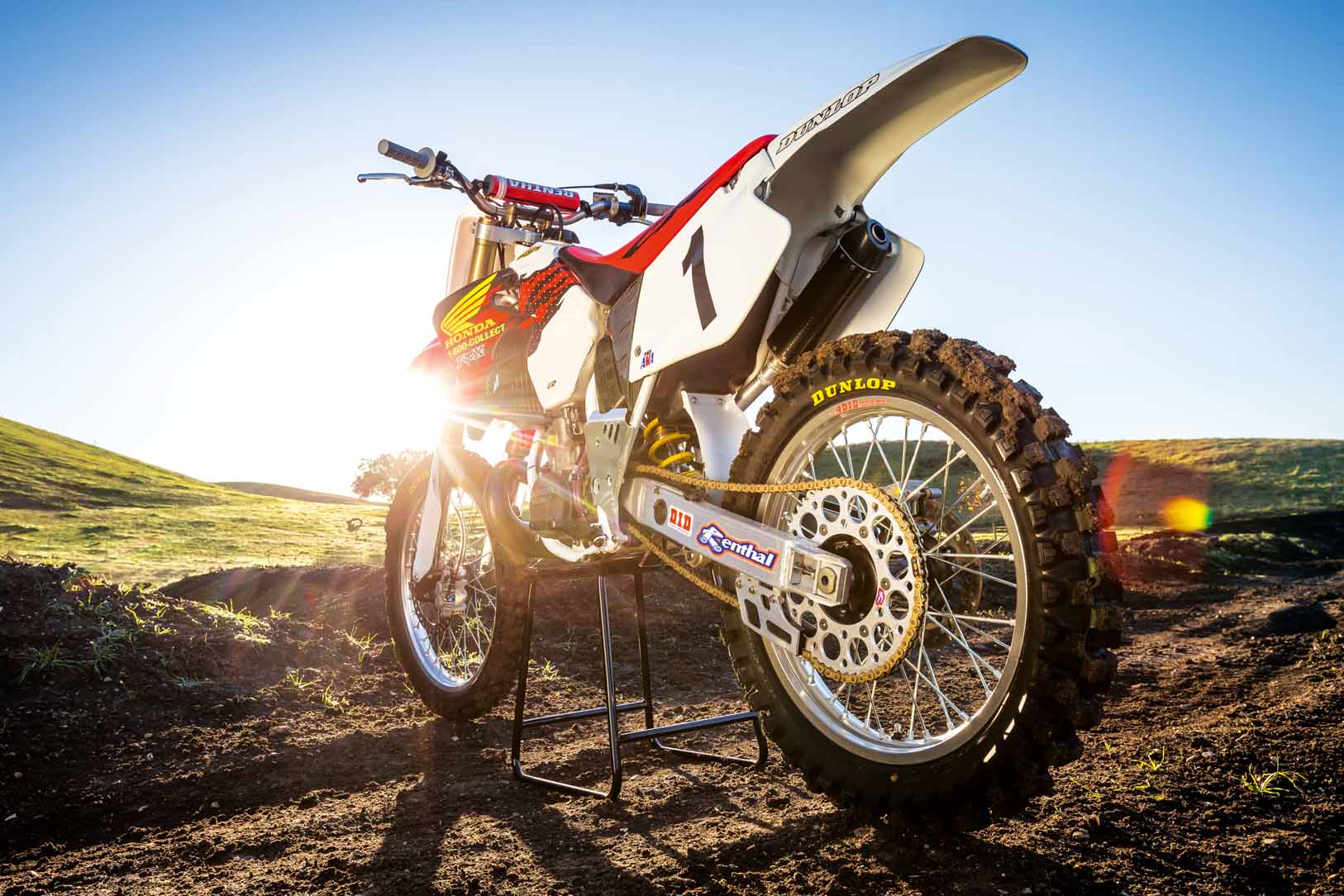 Jeremy McGrath's 1996 Honda CR250R sits prior to a video shoot with Ken Roczen, recreating segments from the original Terra Firma 2 motocross video at Castillo Ranch in Los Alamos, California, USA on 28 December 2016. // Garth Milan/Red Bull Content Pool // P-20170109-01418 // Usage for editorial use only // Please go to www.redbullcontentpool.com for further information. //