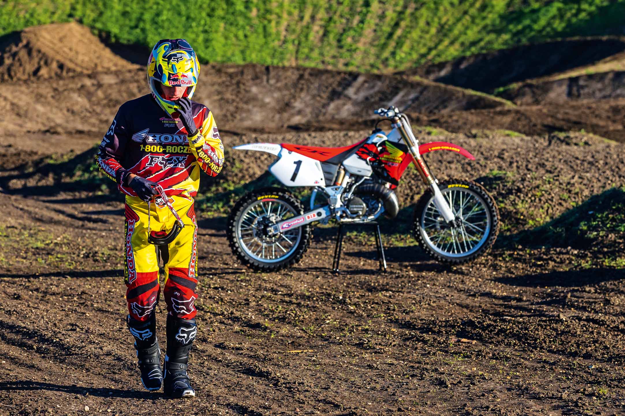 Ken Roczen prepares to ride Jeremy McGrath's 1996 Honda CR250R while recreating segments from the original Terra Firma 2 motocross video at Castillo Ranch in Los Alamos, California, USA on 28 December 2016. // Garth Milan/Red Bull Content Pool // P-20170109-01422 // Usage for editorial use only // Please go to www.redbullcontentpool.com for further information. //