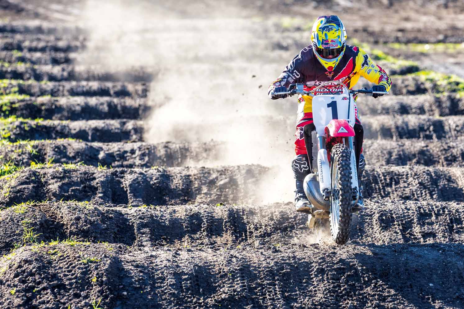 Ken Roczen rides Jeremy McGrath's 1996 Honda CR250R during a video shoot recreating segments from the original Terra Firma 2 motocross video at Castillo Ranch in Los Alamos, California, USA on 28 December 2016. // Garth Milan/Red Bull Content Pool // P-20170109-01442 // Usage for editorial use only // Please go to www.redbullcontentpool.com for further information. //